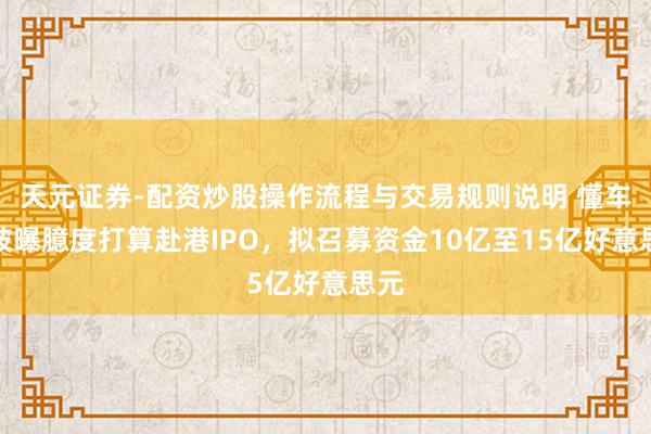 天元证券-配资炒股操作流程与交易规则说明 懂车帝被曝臆度打算赴港IPO，拟召募资金10亿至15亿好意思元