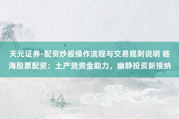 天元证券-配资炒股操作流程与交易规则说明 临海股票配资：土产货资金助力，幽静投资新接纳