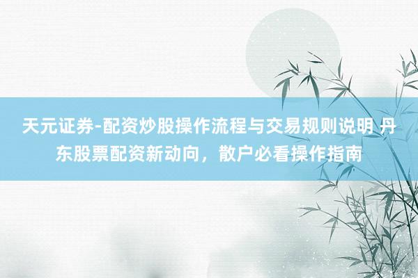 天元证券-配资炒股操作流程与交易规则说明 丹东股票配资新动向，散户必看操作指南